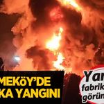 Çekmeköy’de fabrika yangını: Yanan fabrika havadan görüntülendi