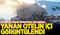 Kartalkaya Kayak Merkezi'nde yanan otelin içi görüntülendi