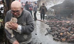 Yangından kedisiyle kurtulan "Ali Dede" köydeki can dostlarını özlüyor