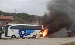 Karabük'te seyir halindeki yolcu otobüsünde yangın çıktı
