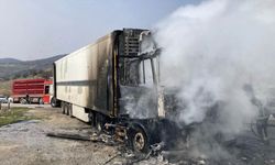 Manisa'da seyir halindeyken alev alan tır küle döndü
