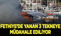 Fethiye'de yanan 3 tekneye müdahale ediliyor