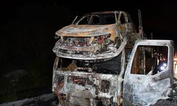 Bilecik'te otomobil yüklü tırda yangın çıktı