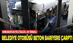 Belediye otobüsü beton bariyere çarptı