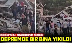 Balıkesir'de 6.1'lik depremin ardından bir bina yıkıldı!