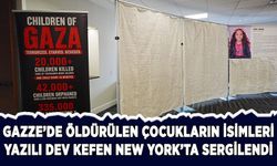 Gazze'de öldürülen çocukların isimleri yazılı dev kefen New York'ta sergilendi