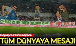 Konyaspor-Filistin maçında anlamlı koreografi! Tribünlerden dünyaya mesaj