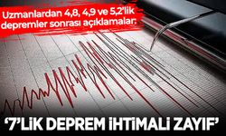 Uzmanlardan 4,8, 4,9 ve 5,2’lik depremler sonrası açıklamalar: 7’lik deprem ihtimali zayıf