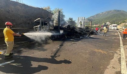 Bilecik'te seyir halindeki tır alev aldı