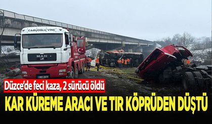 Kar küreme aracı ve tır köprüden düştü, 2 sürücü öldü