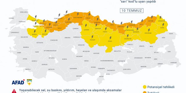 AFAD'dan 13 il için "turuncu kod"lu sağanak uyarısı