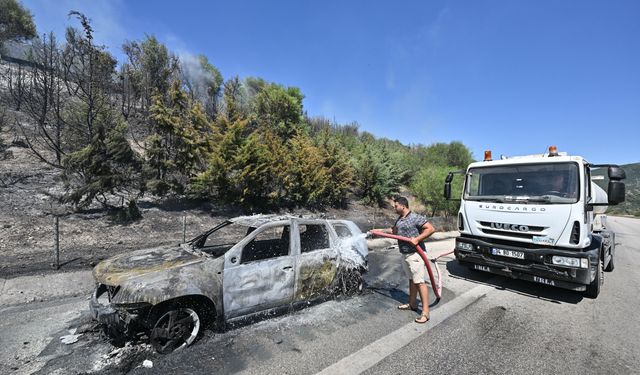 Alev alan otomobil orman yangınına yol açtı