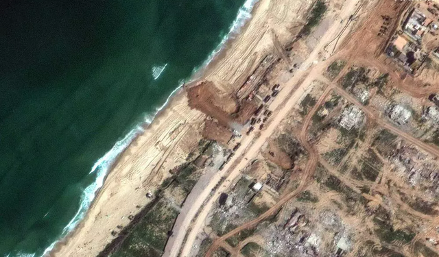 Gazze kıyısına yapılacak limanın inşası uzaydan görüntülendi