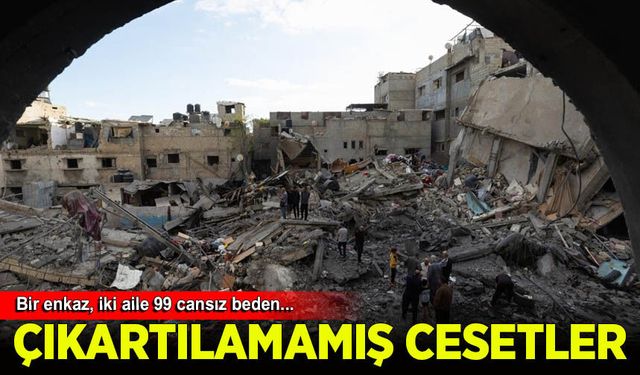 Gazze'de daha önce hedef alınan binanın enkazından iki aileye ait 99 cenaze çıkarıldı