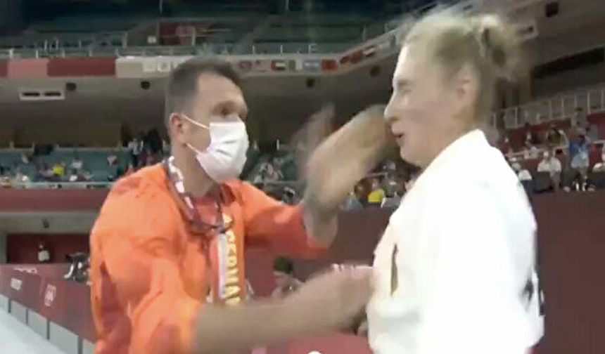 Olimpiyatlarda şoke eden görüntü! Alman judocuyu antrenörü böyle tokatladı...
