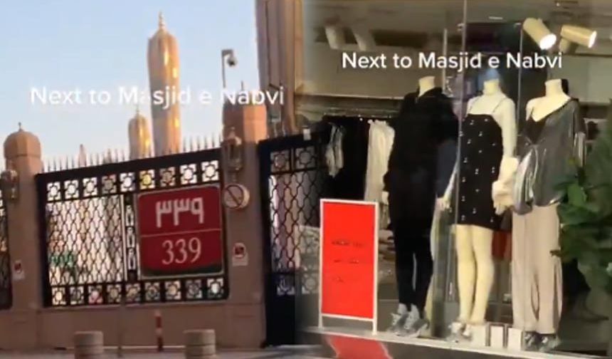 Mescid-i Nebevi'nin yanı başındaki H&M'de yer alan dekolteli kıyafetler şoke etti