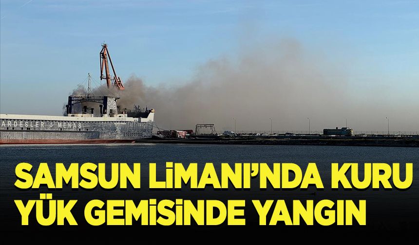 Samsun Limanı'nda bulunan gemide çıkan yangına müdahale ediliyor