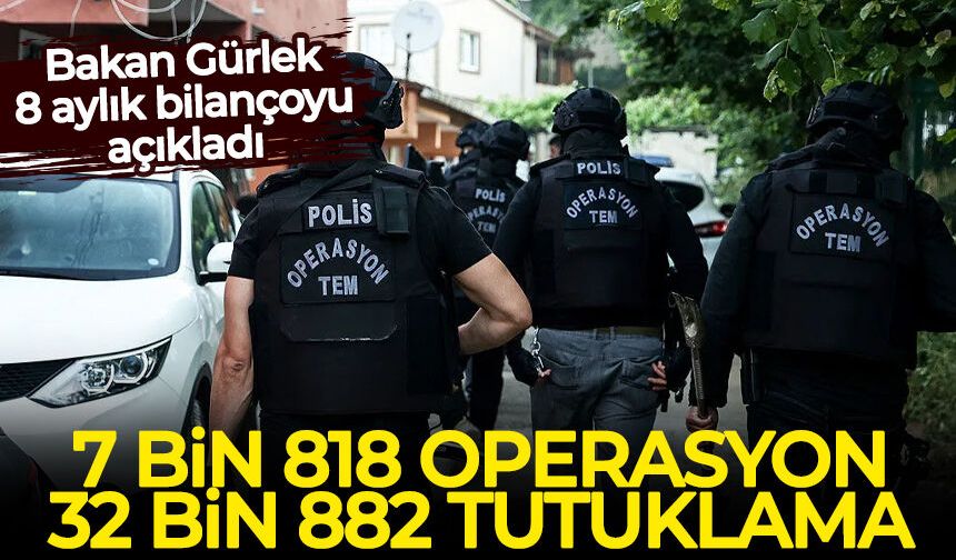 Bakan Gürlek 8 aylık bilançoyu açıkladı: 7 bin 818 operasyon, 32 bin 882 tutuklama
