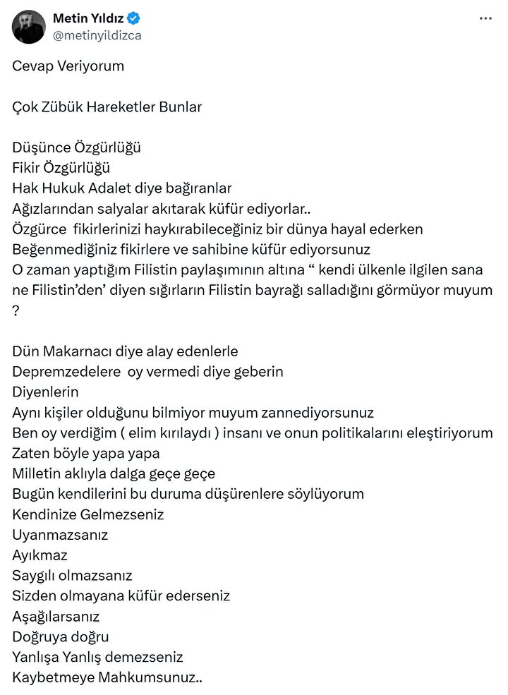Metin Yıldız Cevap