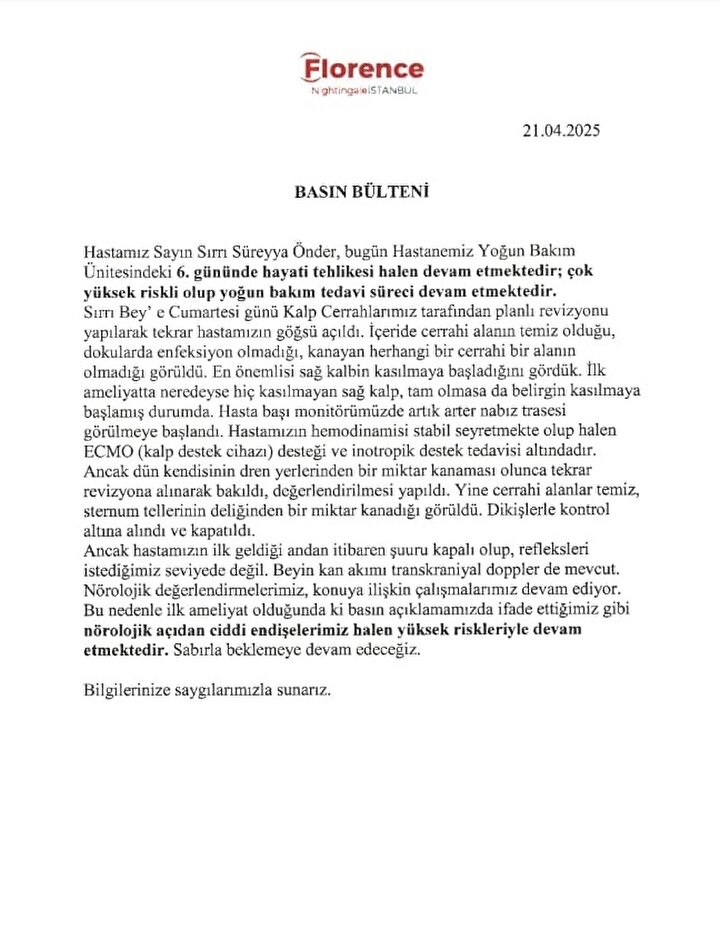 Sırrı Süreyya Önder Sağlığı Hakkında Açıklama