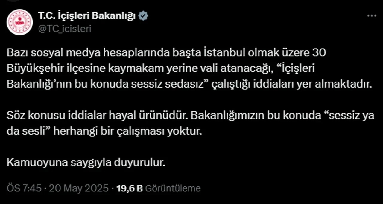 30 Buyuksehir Ilcesine Vali Mi A
