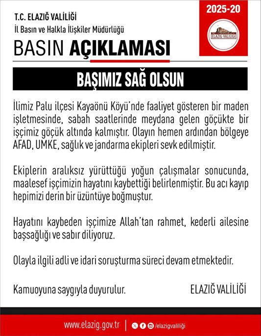 Elazığ Valiliği Açıklama