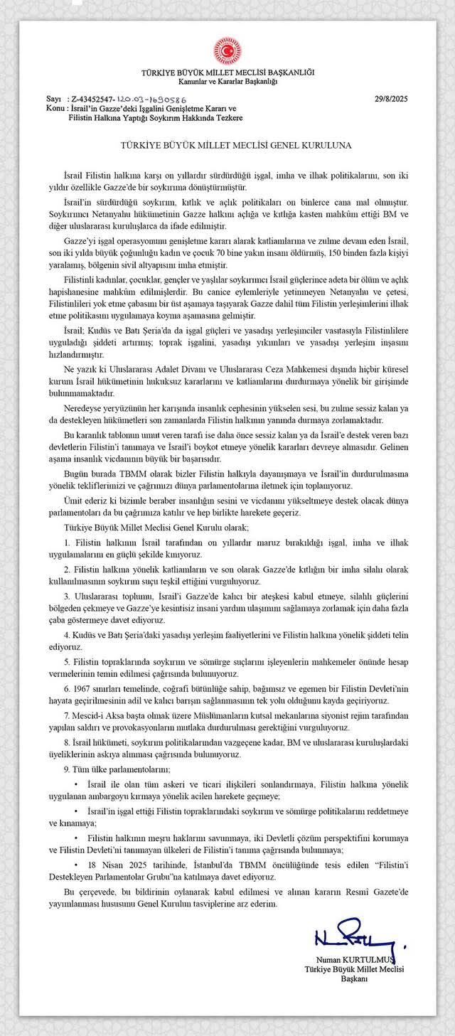 Tbmm'de Kabul Edilen Gazze Tezkeresi Maddeleri